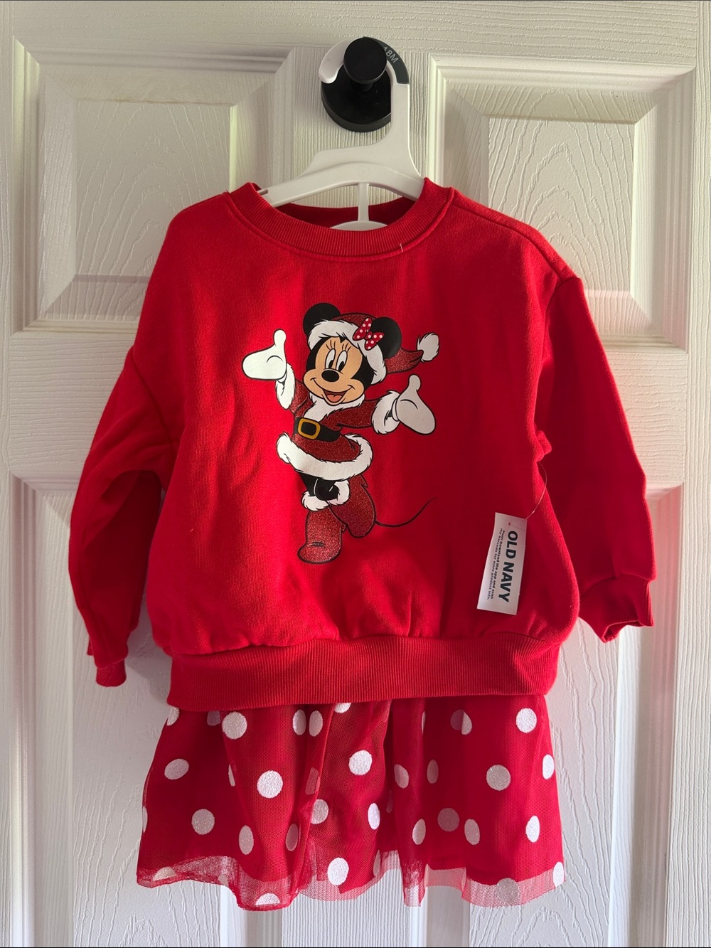 Old Navy Red Minnie Mouse Holiday sweater and skirt 18-24 M